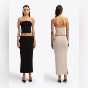 Stretch Tube Top & Maxi Skirt Set in Black and Beige